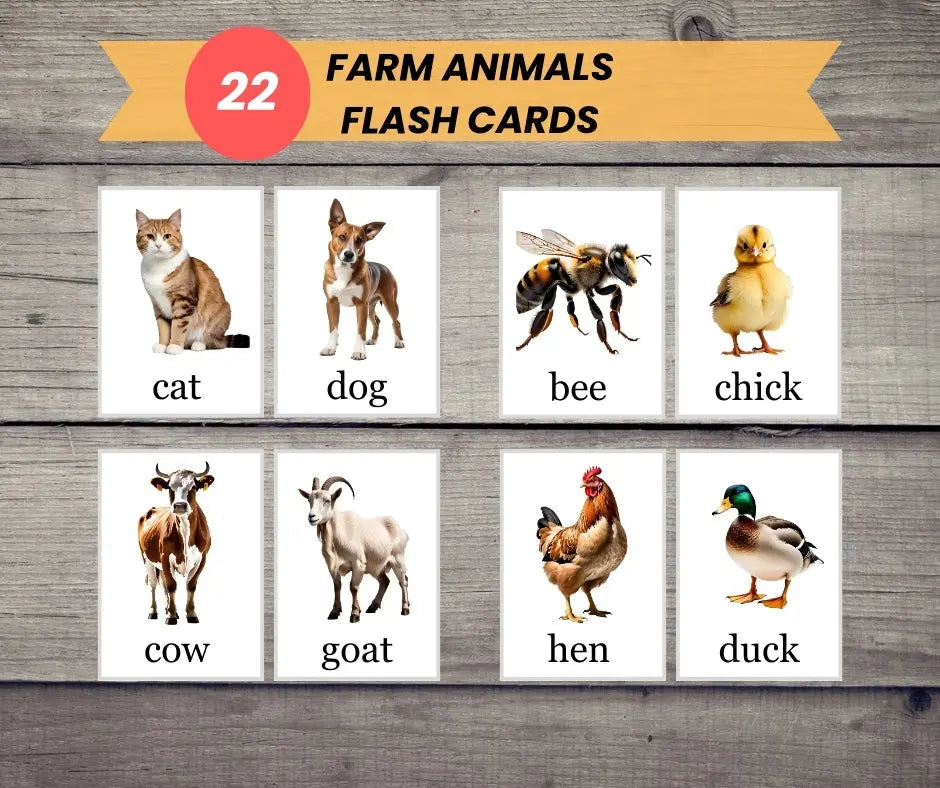 farm animals - educational printable flash cards