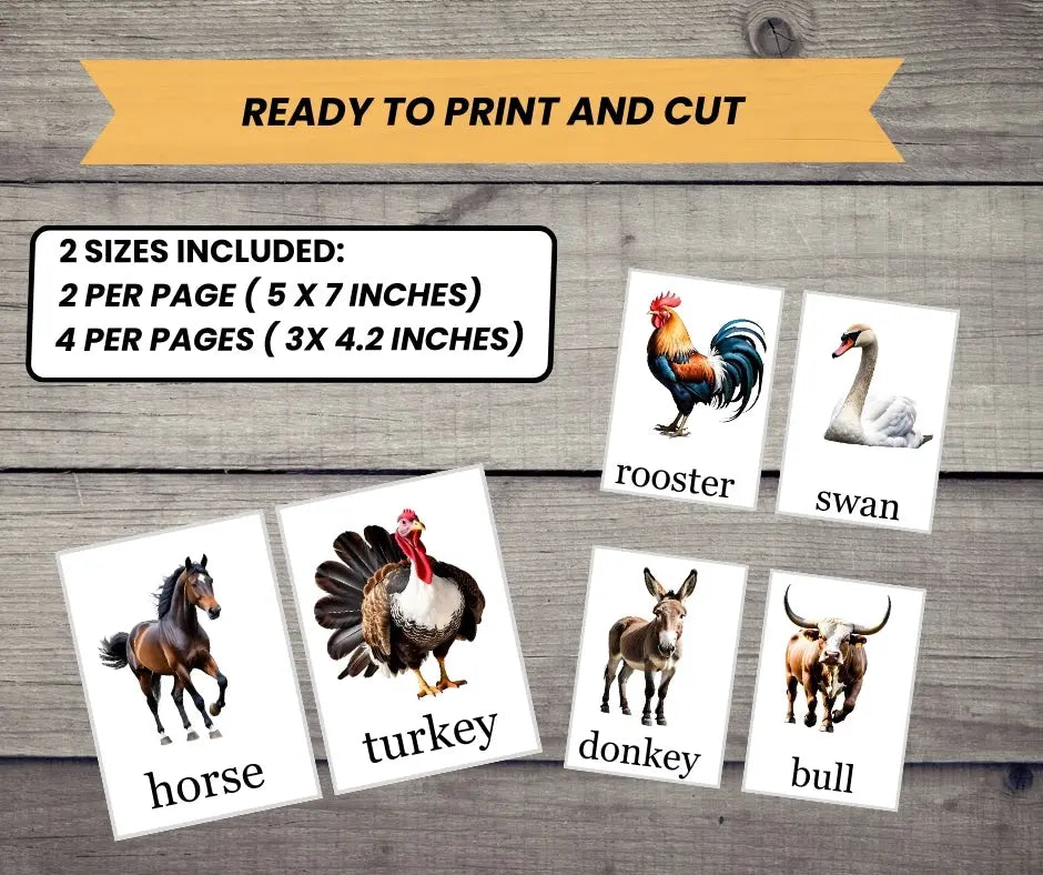 farm animals - educational printable flash cards